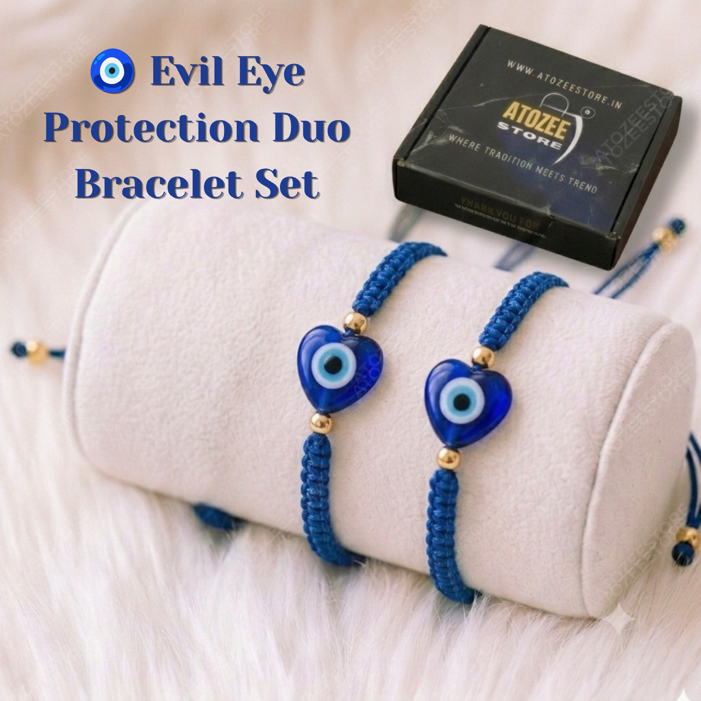 Heart Shape Evil Eye Blue Cord Bracelet Combo Set of 2 | Protection, Strength & Balance