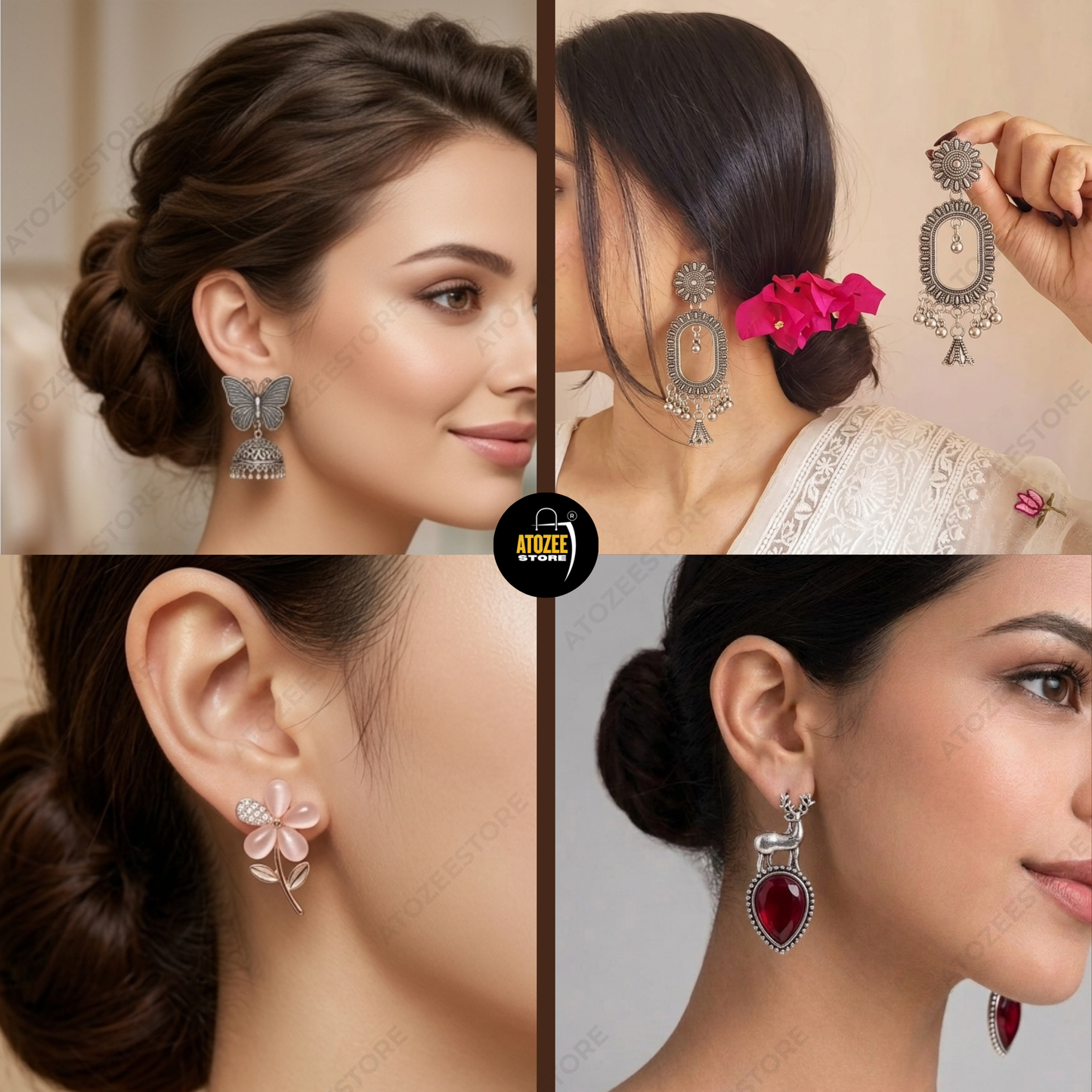 12 Looks One Collection | Korean & Oxidised Fusion Earrings Set | Jhumka, Butterfly, Star & More