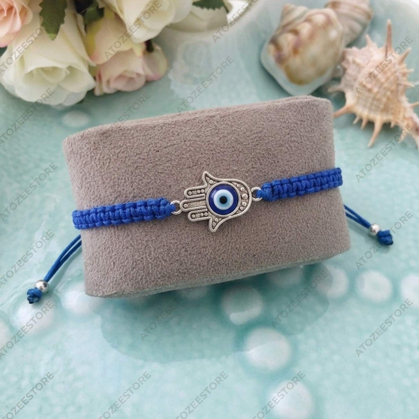 Large Hamsa Hand Evil Eye Blue Cord Bracelet (Pack of 2)