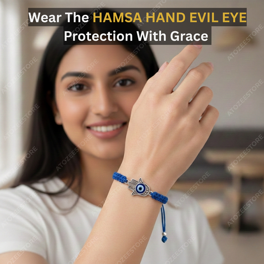 Large Hamsa Hand Evil Eye Blue Cord Bracelet (Pack of 2)