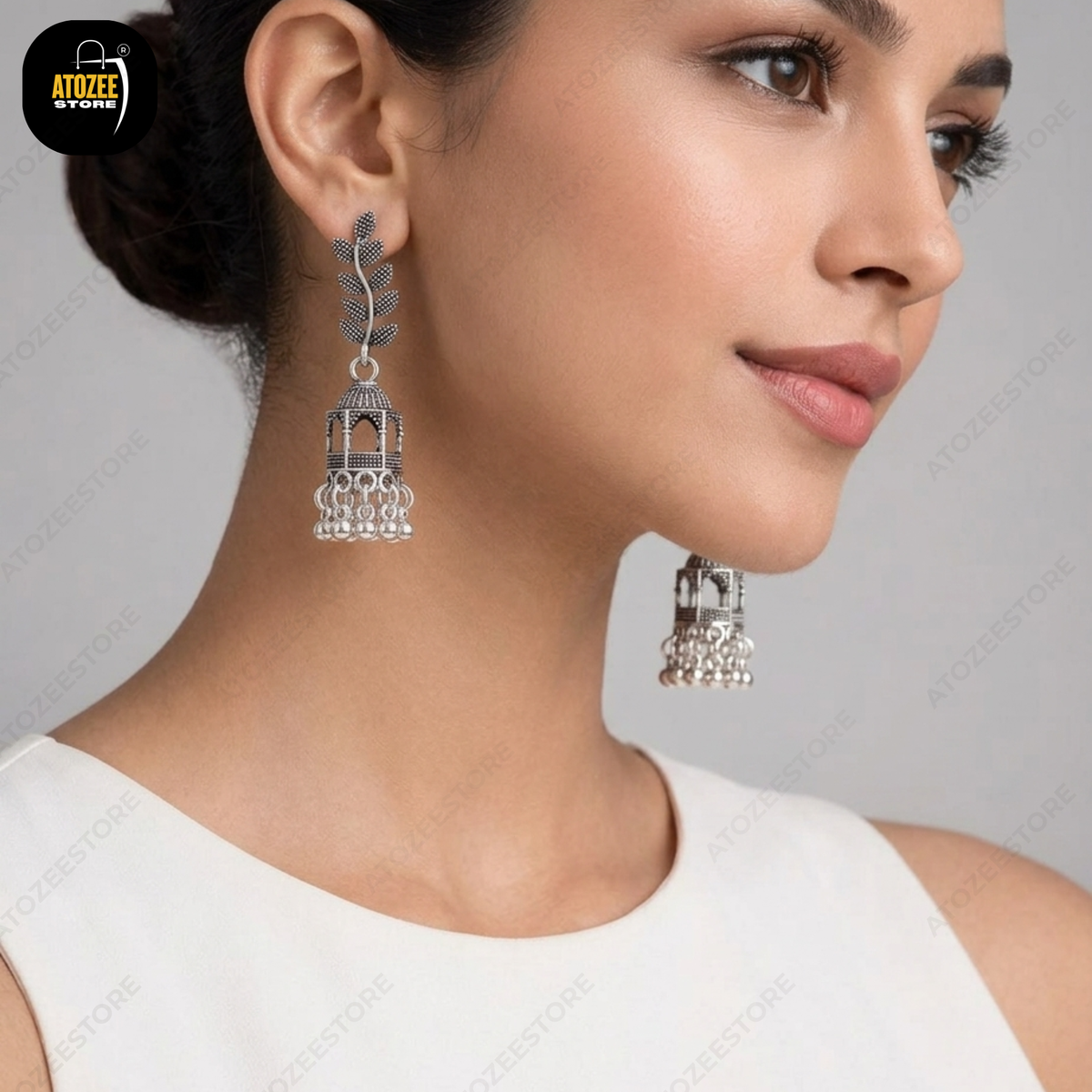 Traditional Oxidised Earrings Set of 3 – Leaf Jhumka, Heart Chandbali & Turquoise Lotus