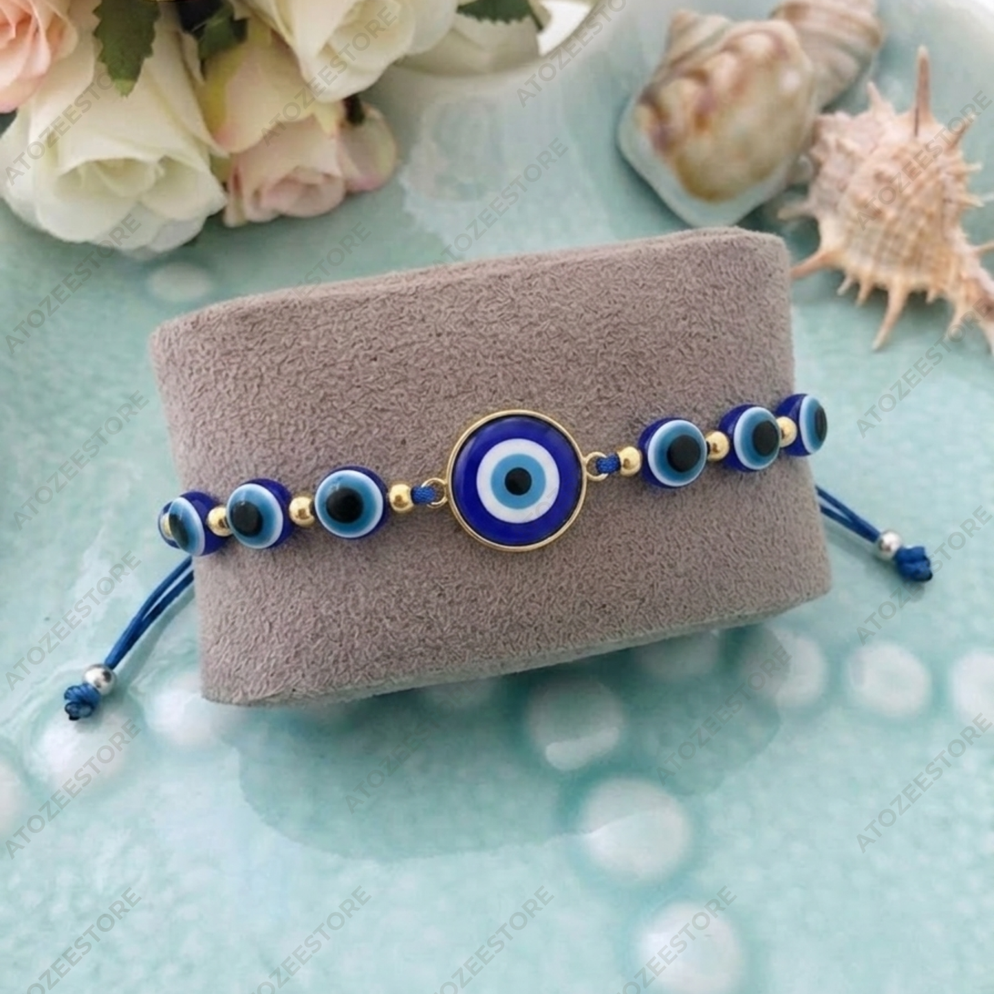 Blue Evil Eye Beaded Thread Bracelet