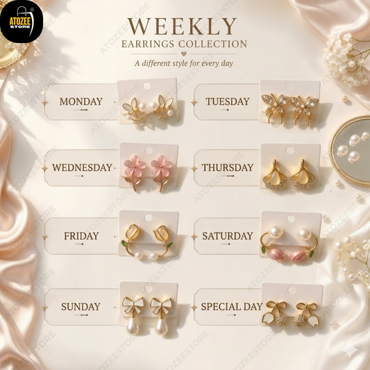 Weekly Korean Dainty Earrings Collection | 8 Pairs | Butterfly, Tulip, Bow & Pearl