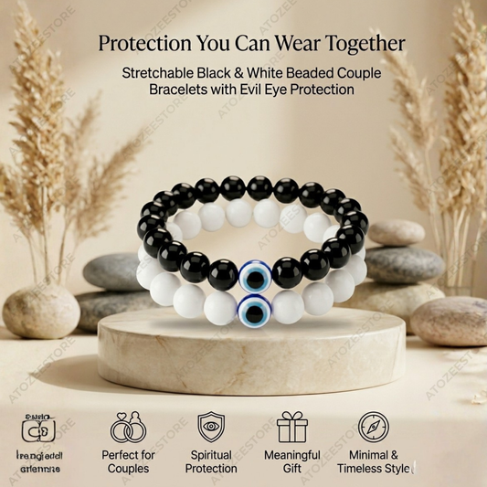 Evil Eye Beaded Bracelet Combo – Black & White | Couples & Friendship Gift