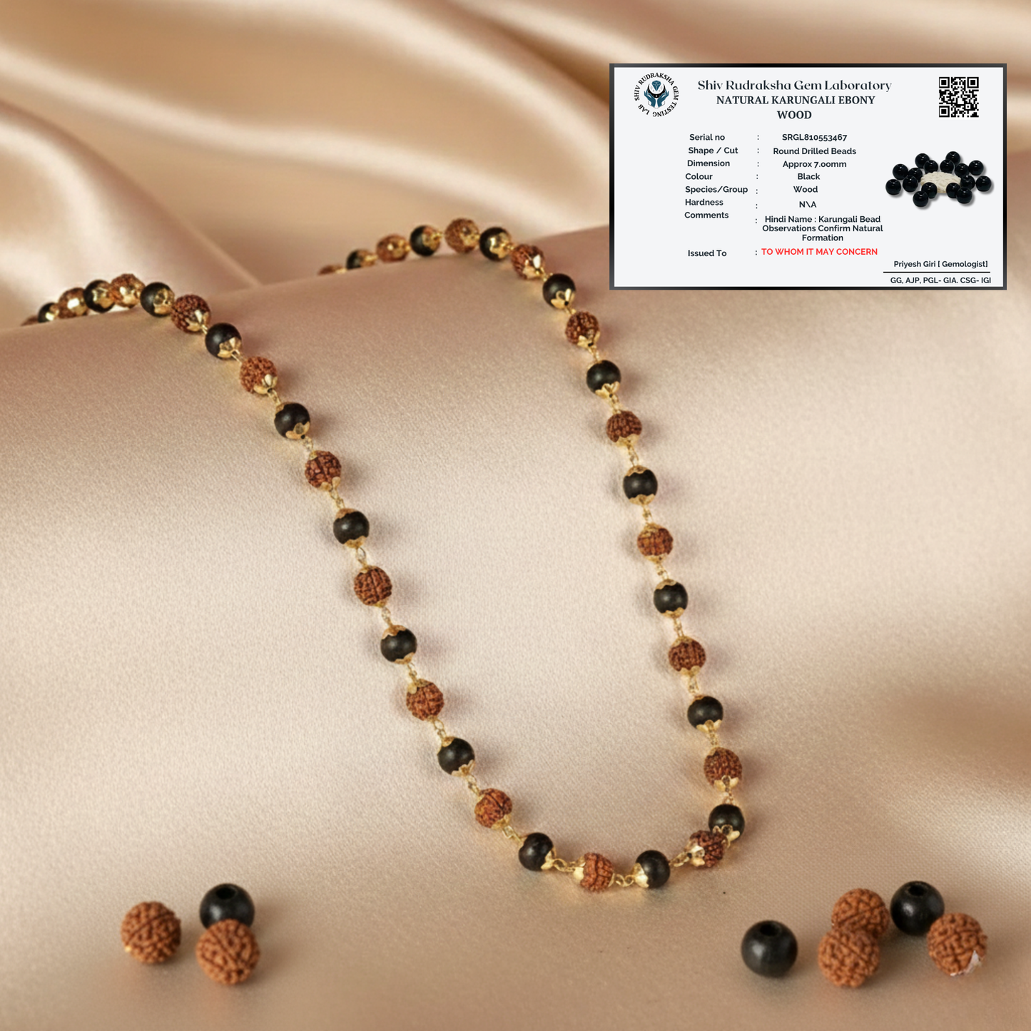 Original Karungali Rudraksha Mala with Gold Cap