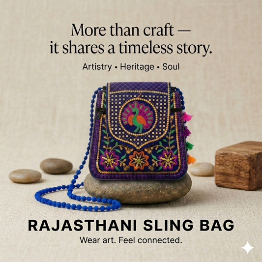 Women's Blue Handicrafts Cotton Embroidered Multicolour Rajasthani Sling Bag