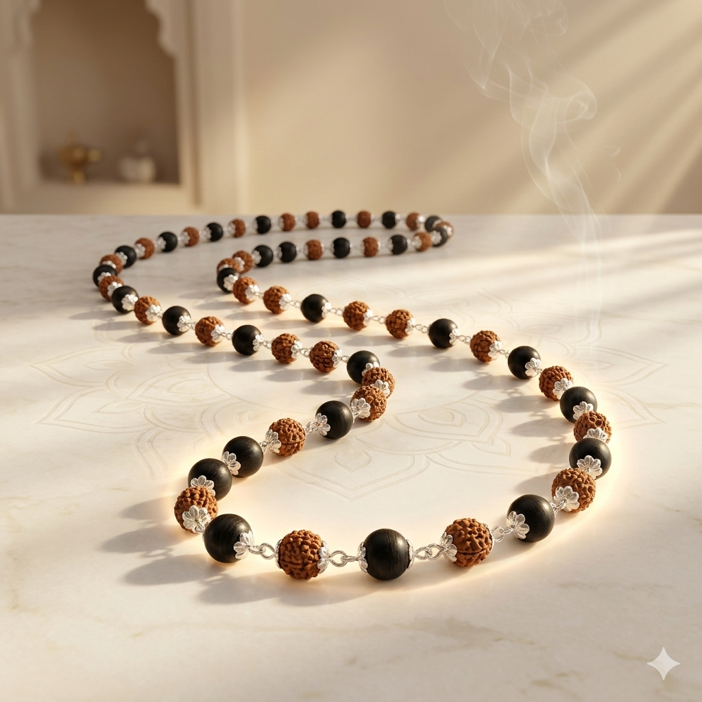 "Original Karungali Rudraksha Silver Cap Mala | Lab Certified | For Men & Women"