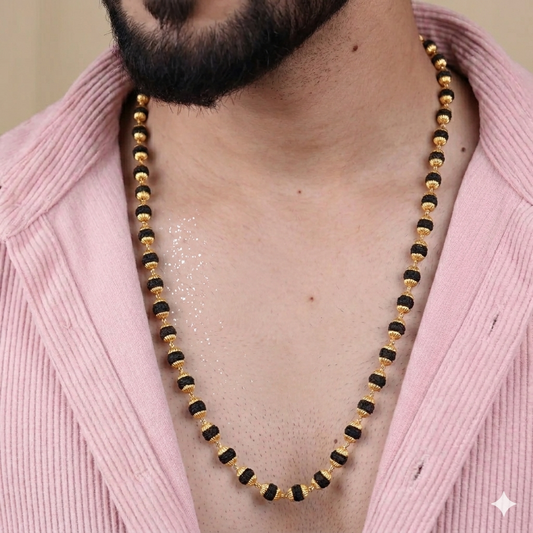 Gold Rudraksha Mala with Gold Plated Caps | Original Rudraksh Beads Mala Necklace