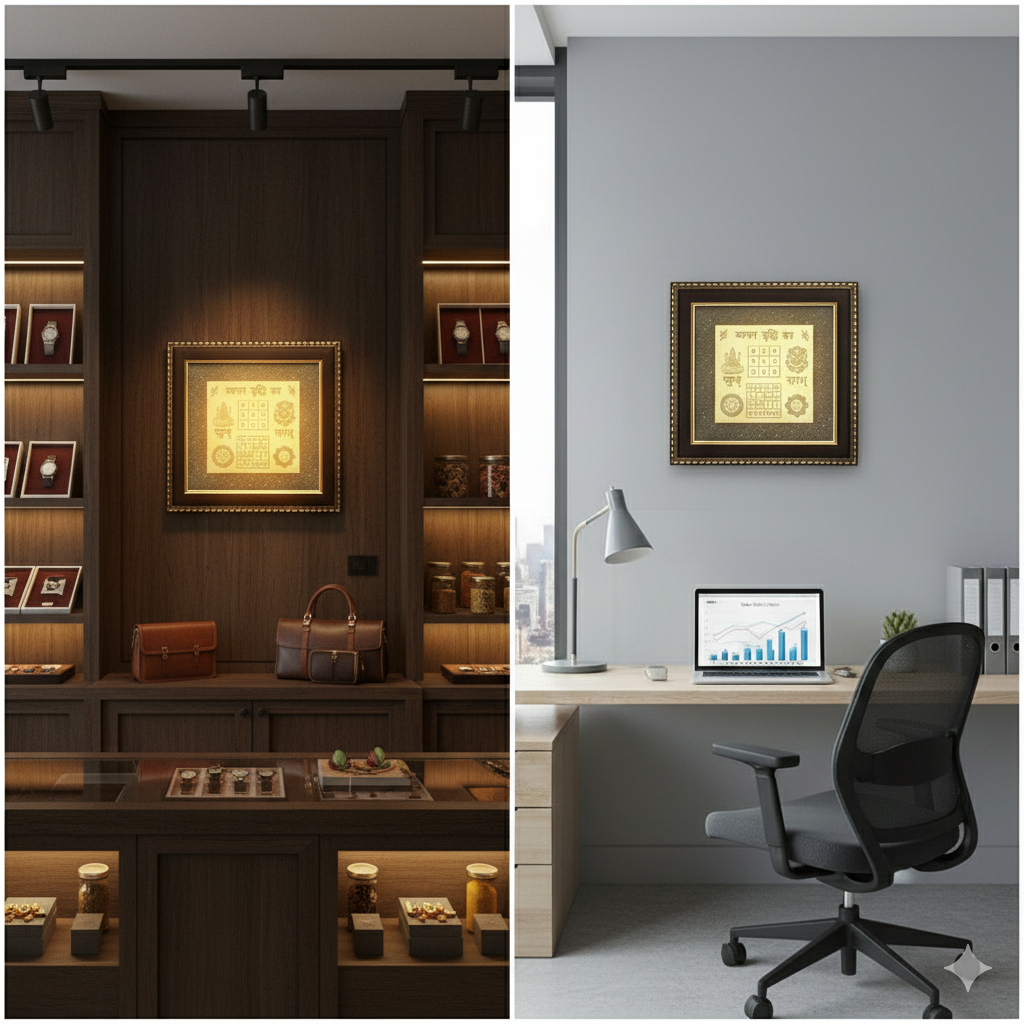 Pyrite Vyapar Vriddhi Yantra Frame for Business Growth | Energized Brass Yantra for Shop, Office & Home | for Success, Wealth & Prosperity