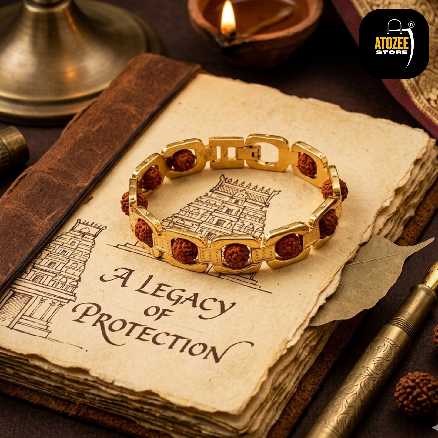 Gold Plated Essential Rudraksha Bracelet for Men | 8.5 Inches