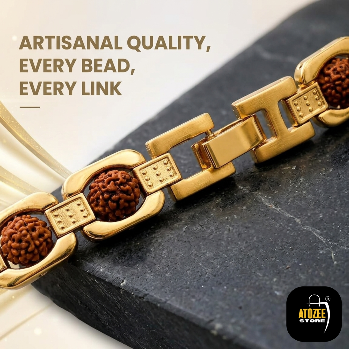 Gold Plated Essential Rudraksha Bracelet for Men | 8.5 Inches