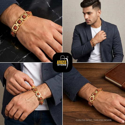 Gold Plated Essential Rudraksha Bracelet for Men | 8.5 Inches