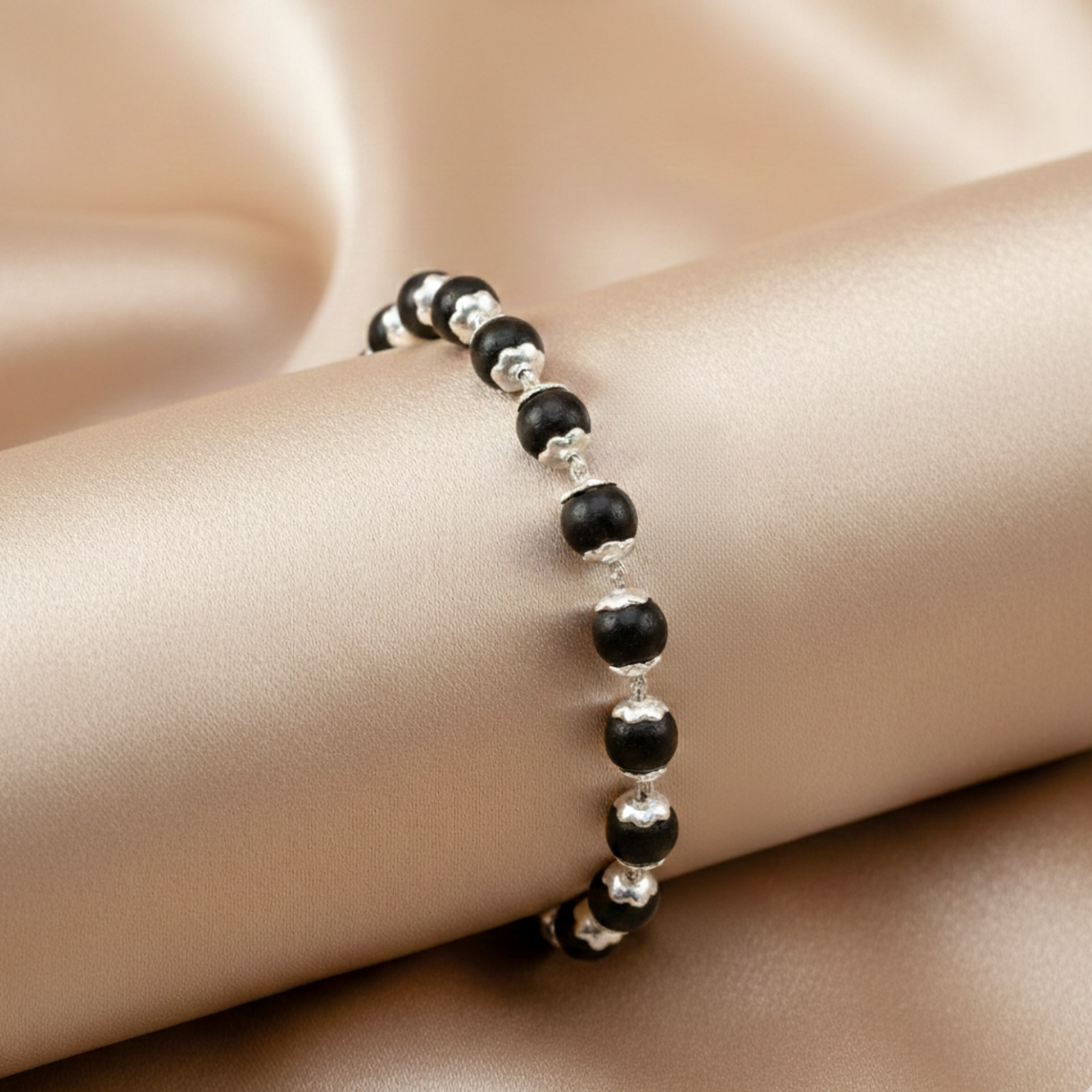 Original Karungali Bracelet for Men & Women – 100% Pure Natural Ebony Wood Beads with Silver Caps