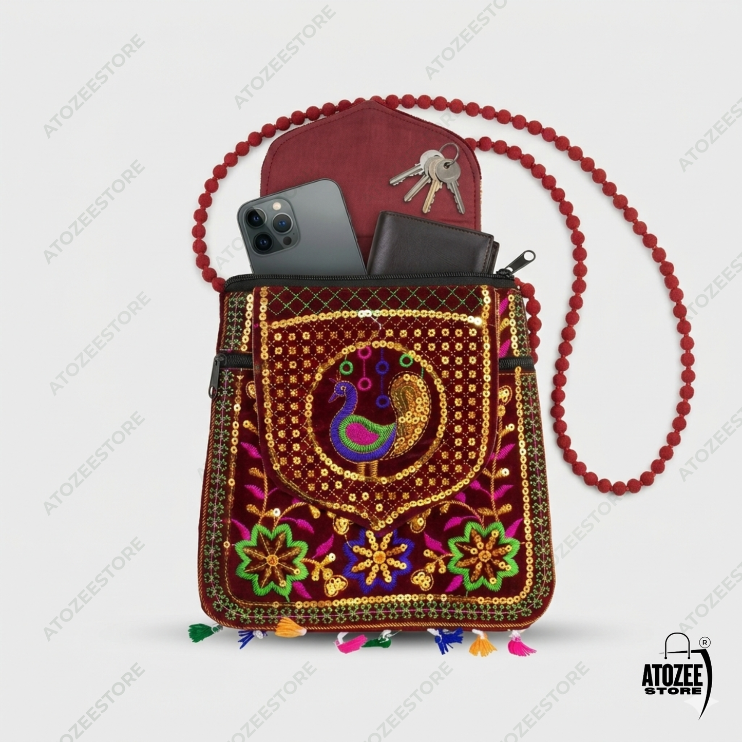 Brown Handicrafts Cotton Embroidered Multicolour Rajasthani Womens Sling Bag