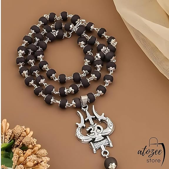 Original Karungali Mala with Om Shiva Trishool Locket | Black Ebony Wood Shiva Bhakti Mala