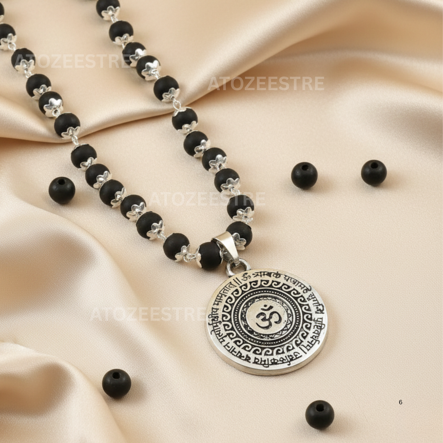 Original Karungali Mala with Om Dollar Silver Locket