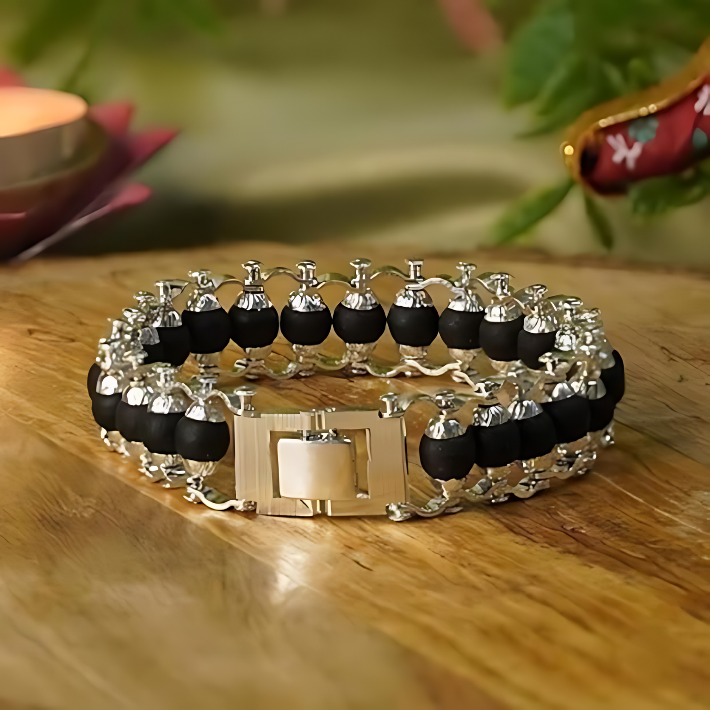 Karungali Silver Plated Modern Bracelet for Men
