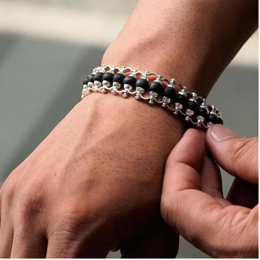 Karungali Silver Plated Modern Bracelet for Men