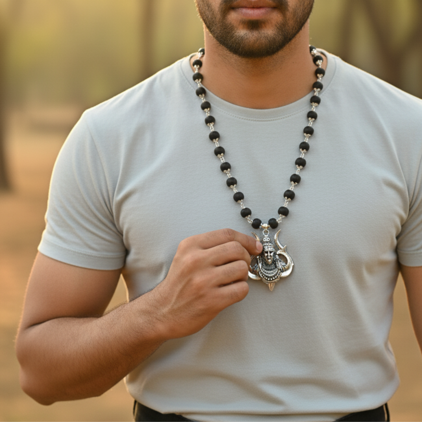 Mahadev Trishul Locket Karungali Mala | Original 54 Beads Black Ebony Wood Necklace