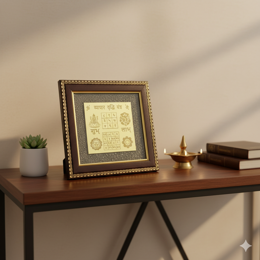Pyrite Vyapar Vriddhi Yantra Frame for Business Growth | Energized Brass Yantra for Shop, Office & Home | for Success, Wealth & Prosperity