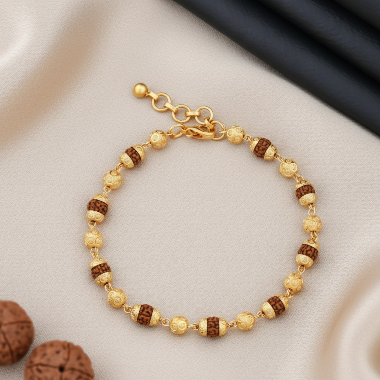 Premium Rudraksha Healing Bracelet – Gold Cap & Silver Cap | Authentic Beads, Adjustable Design, Spiritual Protection