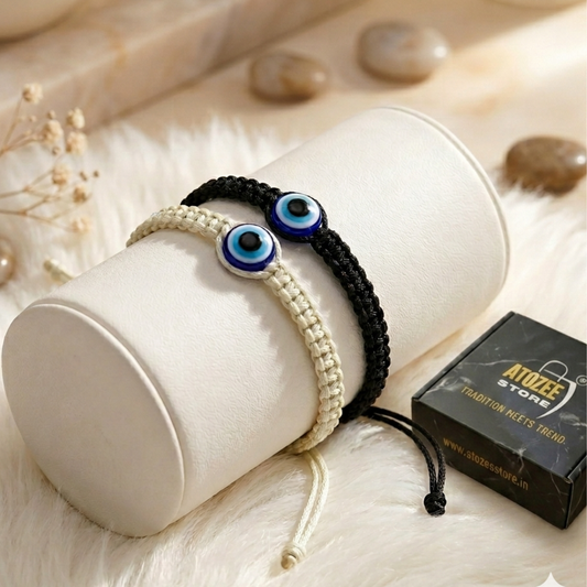 Handwoven Evil Eye Cord Bracelet Combo – Black & White Thread | Couples & Friends