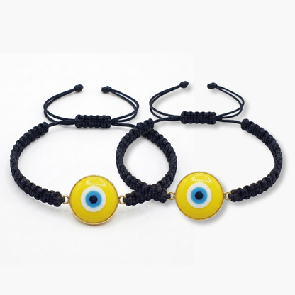 Yellow Evil Eye Black Macrame Cord Bracelet Duo Set of 2 - Both Bracelets Side by Side - Atozee Store