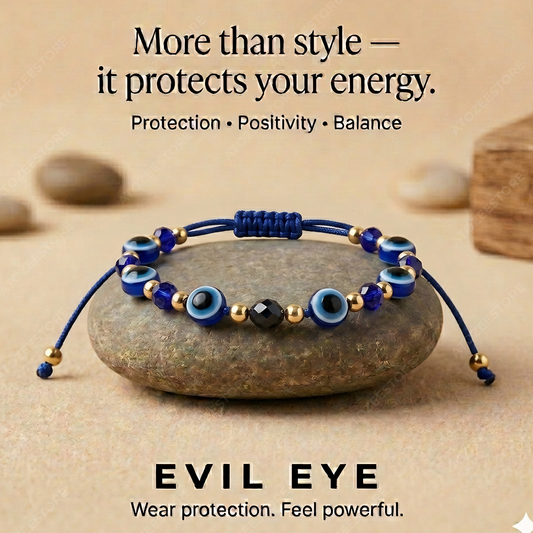 Blue Evil Eye Cord Bracelet with Gold and Black Charm Bead