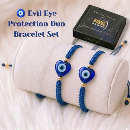 Heart Shape Evil Eye Blue Cord Bracelet Combo Set of 2 | Protection, Strength & Balance