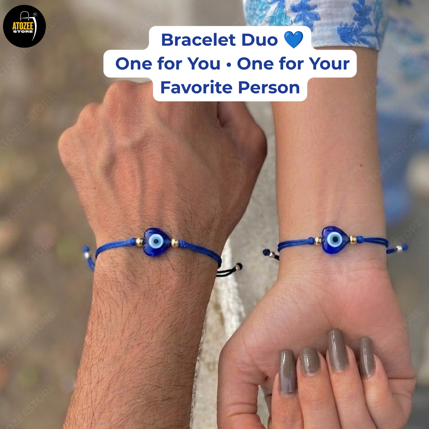 Heart Shape Evil Eye Blue Cord Bracelet Combo Set of 2 | Protection, Strength & Balance