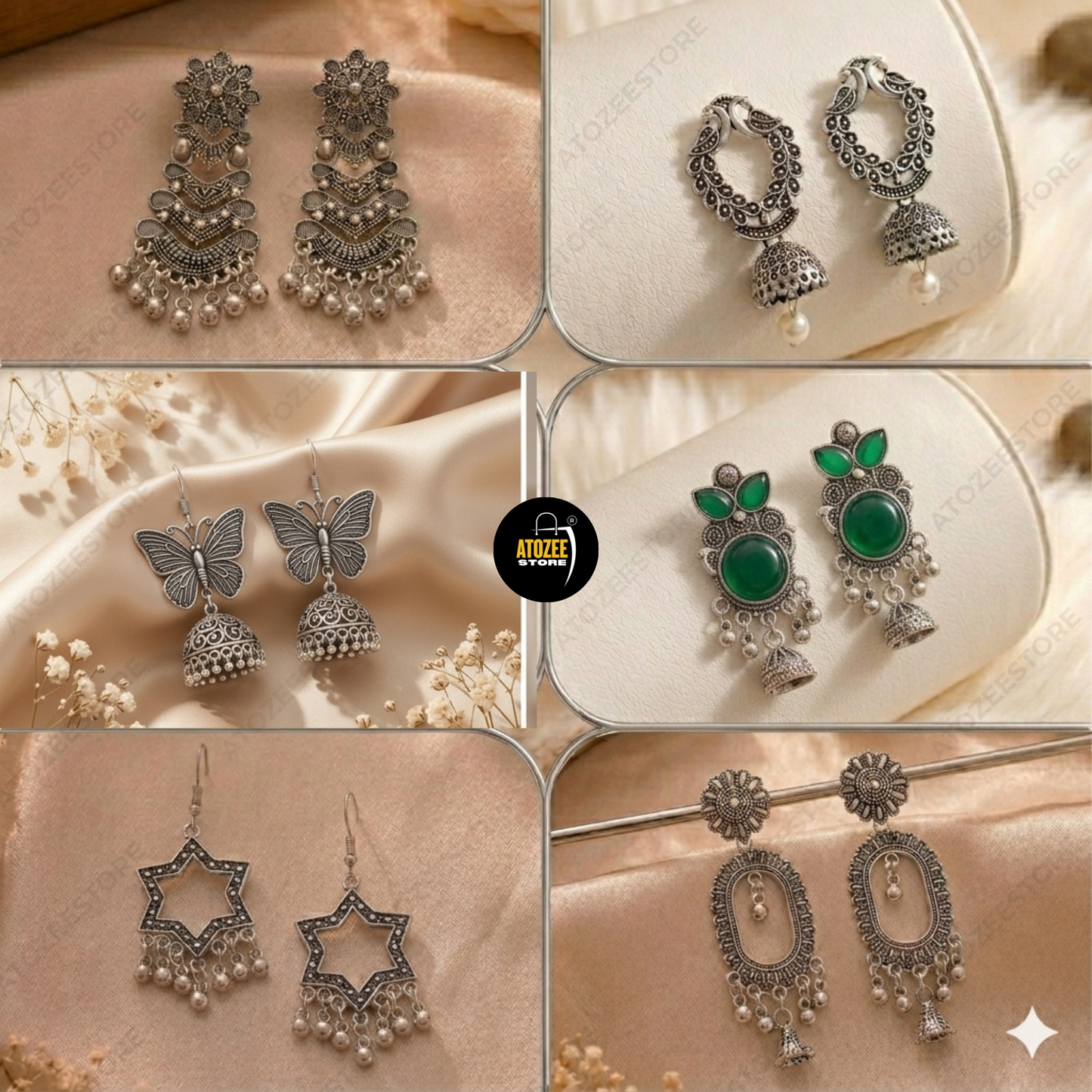 12 Looks One Collection | Korean & Oxidised Fusion Earrings Set | Jhumka, Butterfly, Star & More