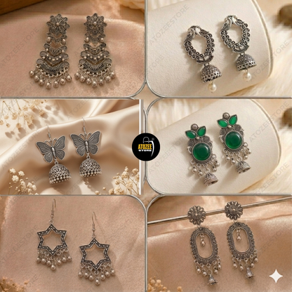 12 Looks One Collection | Korean & Oxidised Fusion Earrings Set | Jhumka, Butterfly, Star & More