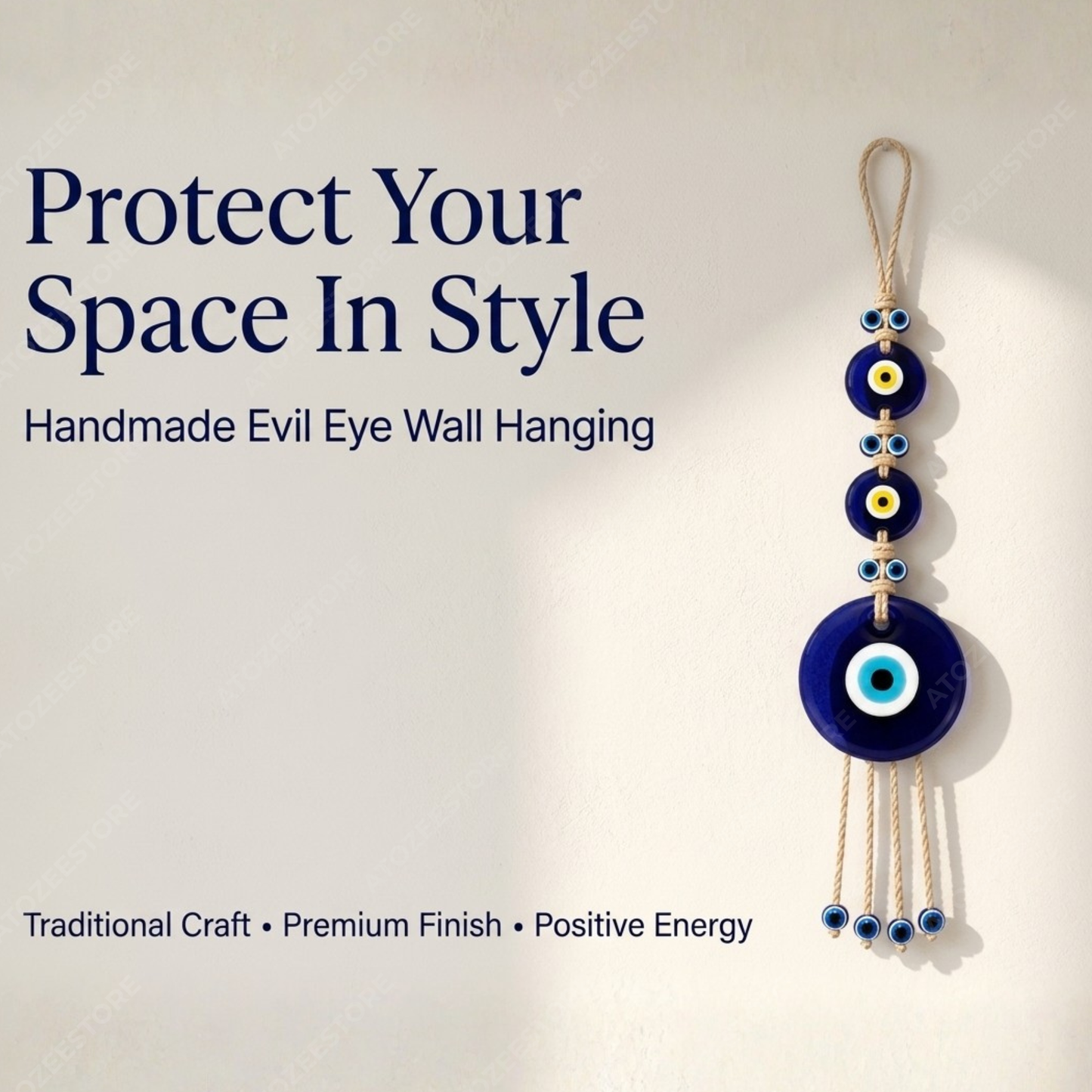 3-Tier Evil Eye Wall Hanging with Jute Tassels – Nazar Protection for Home & Office