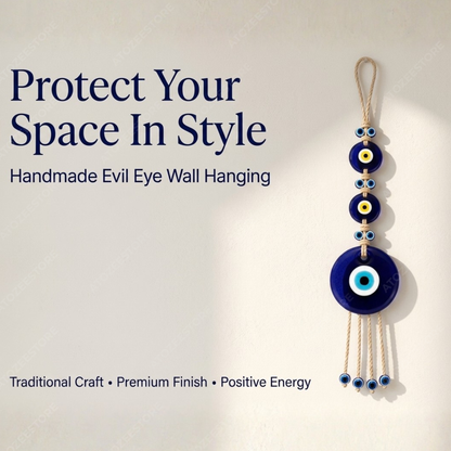 3-Tier Evil Eye Wall Hanging with Jute Tassels – Nazar Protection for Home & Office