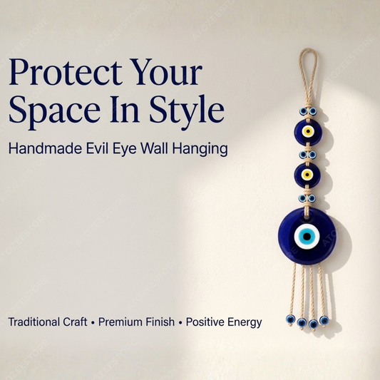 3-Tier Evil Eye Wall Hanging with Jute Tassels – Nazar Protection for Home & Office