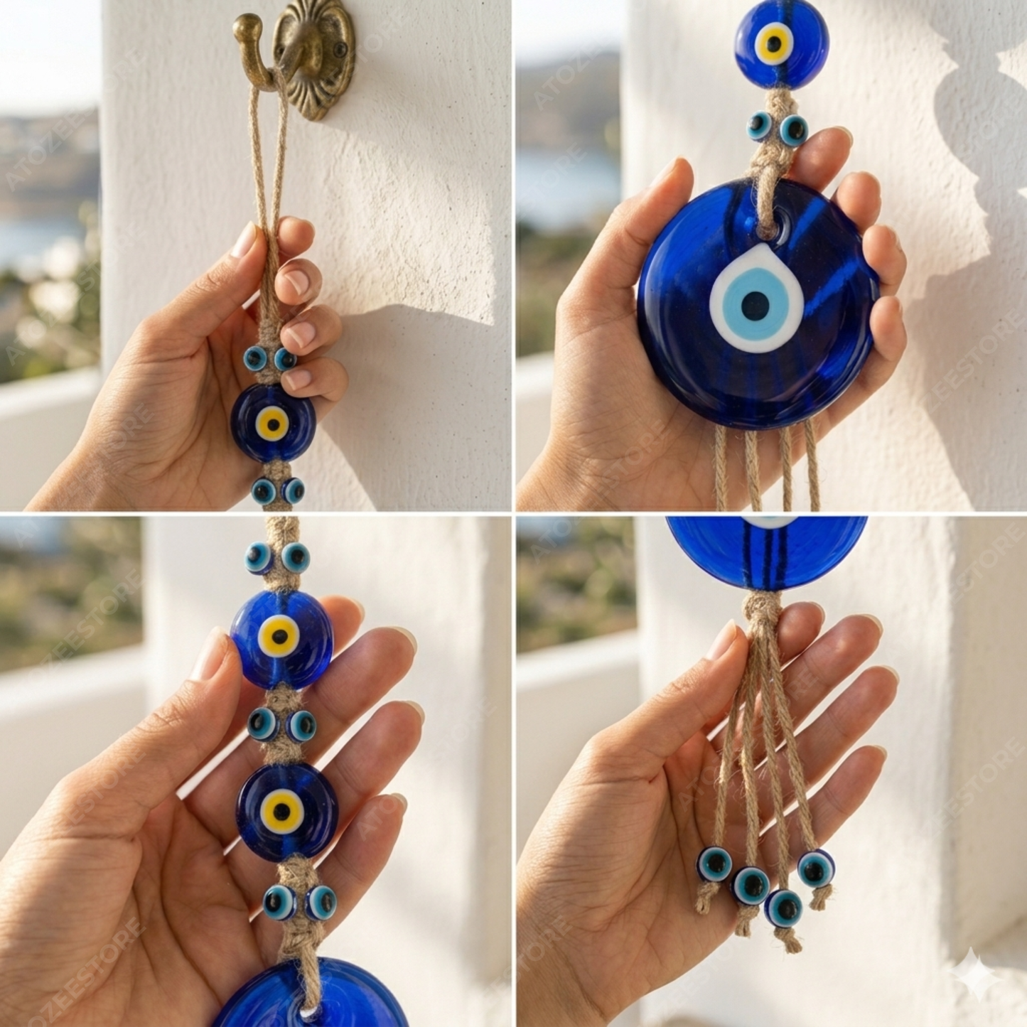 3-Tier Evil Eye Wall Hanging with Jute Tassels – Nazar Protection for Home & Office