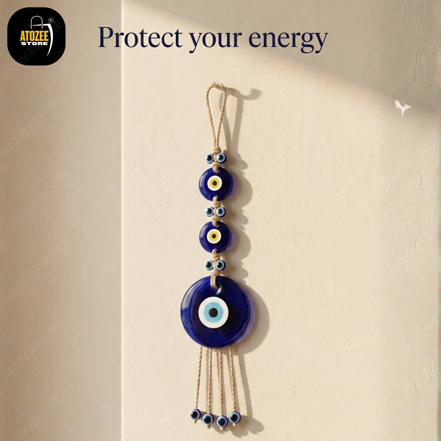 3-Tier Evil Eye Wall Hanging with Jute Tassels – Nazar Protection for Home & Office