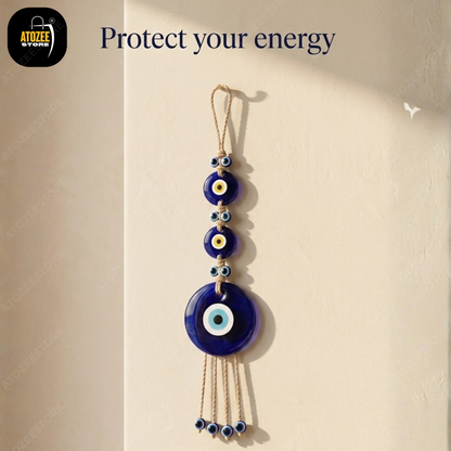 3-Tier Evil Eye Wall Hanging with Jute Tassels – Nazar Protection for Home & Office