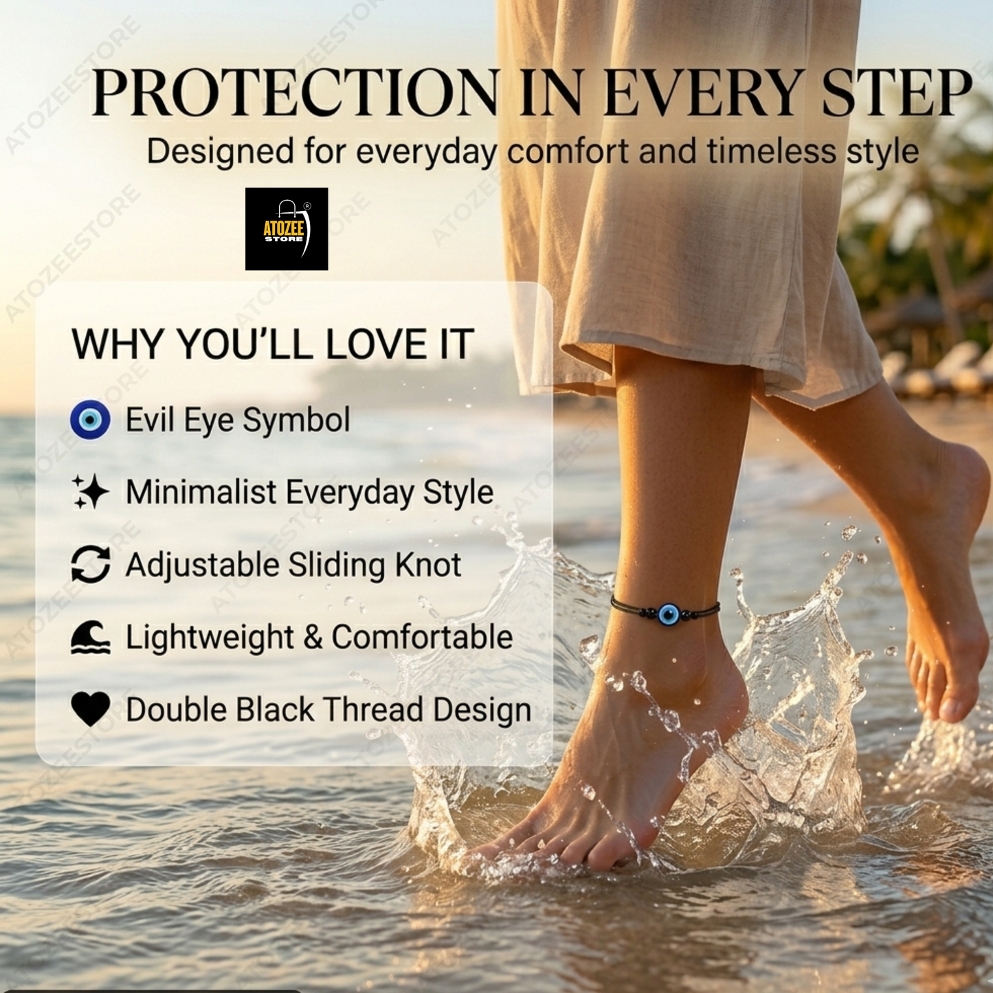Evil Eye Anklet with Sliding Knot Combo