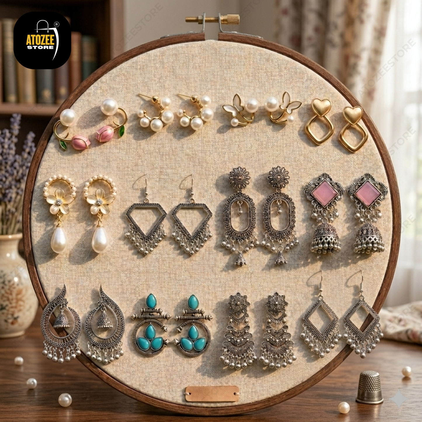 12 Pairs Korean + Oxidised Earrings Set | Tulip, Butterfly, Chandbali & More