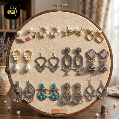 12 Pairs Korean + Oxidised Earrings Set | Tulip, Butterfly, Chandbali & More