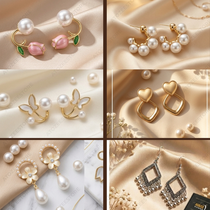 12 Pairs Korean + Oxidised Earrings Set | Tulip, Butterfly, Chandbali & More