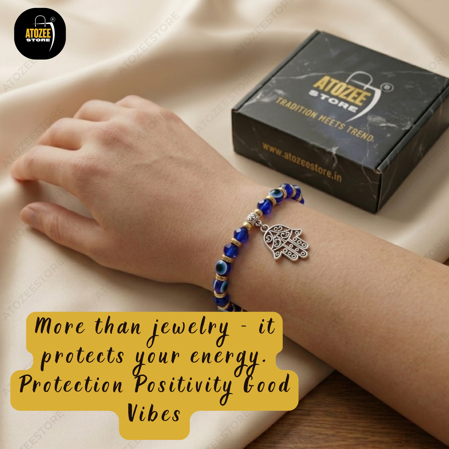 Atozee Store Evil Eye Hamsa Hand Bracelet - Protection Positivity Good Vibes