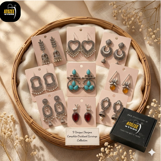 Oxidised Earrings Combo Pack of 9 – Ethnic Jewelry Set