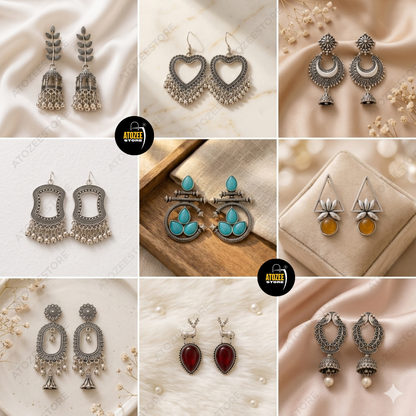 Oxidised Earrings Combo Pack of 9 – Ethnic Jewelry Set