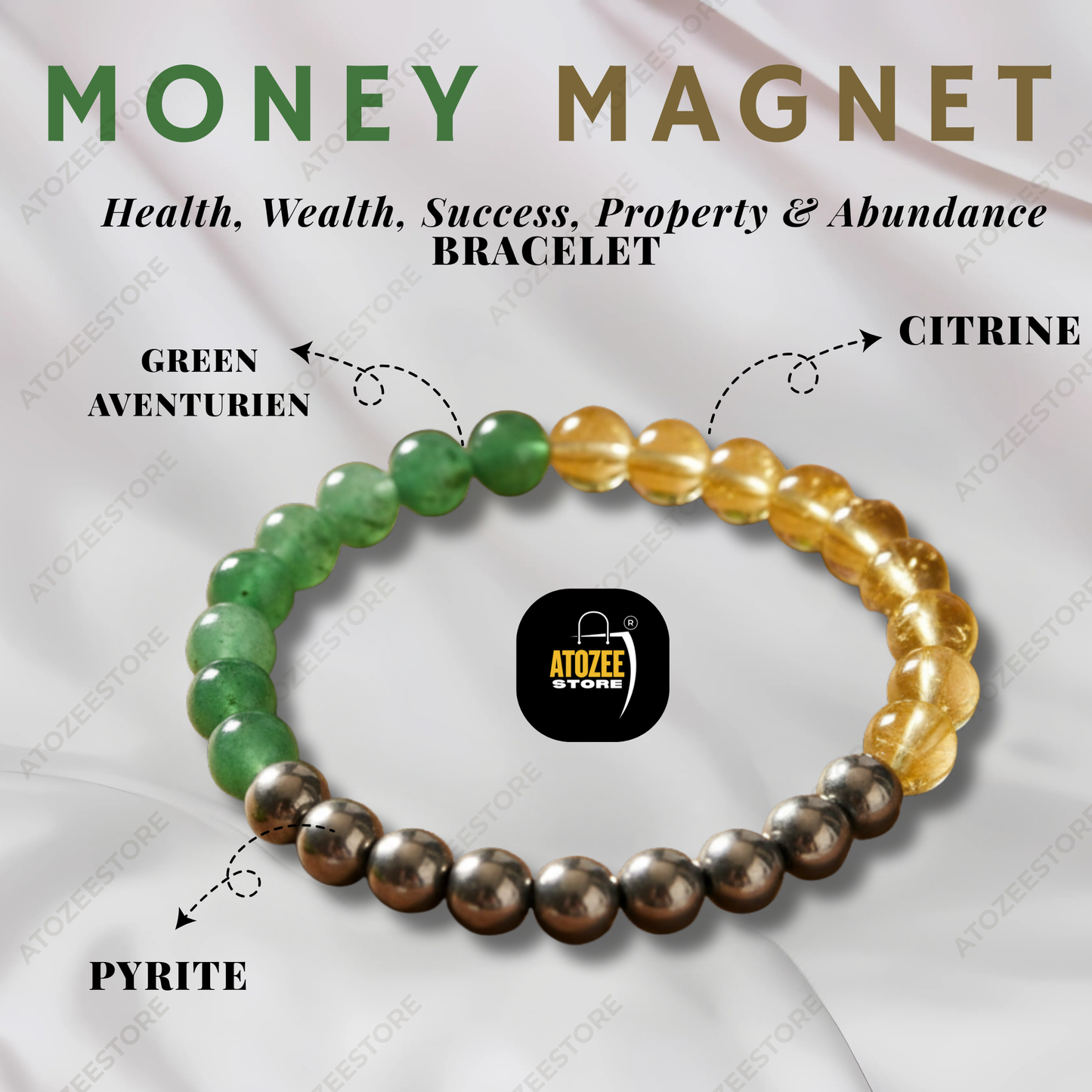 Citrine, Green Aventurine & Pyrite Stone Bracelet | Triple Crystal Money Magnet Bracelet for Men & Women