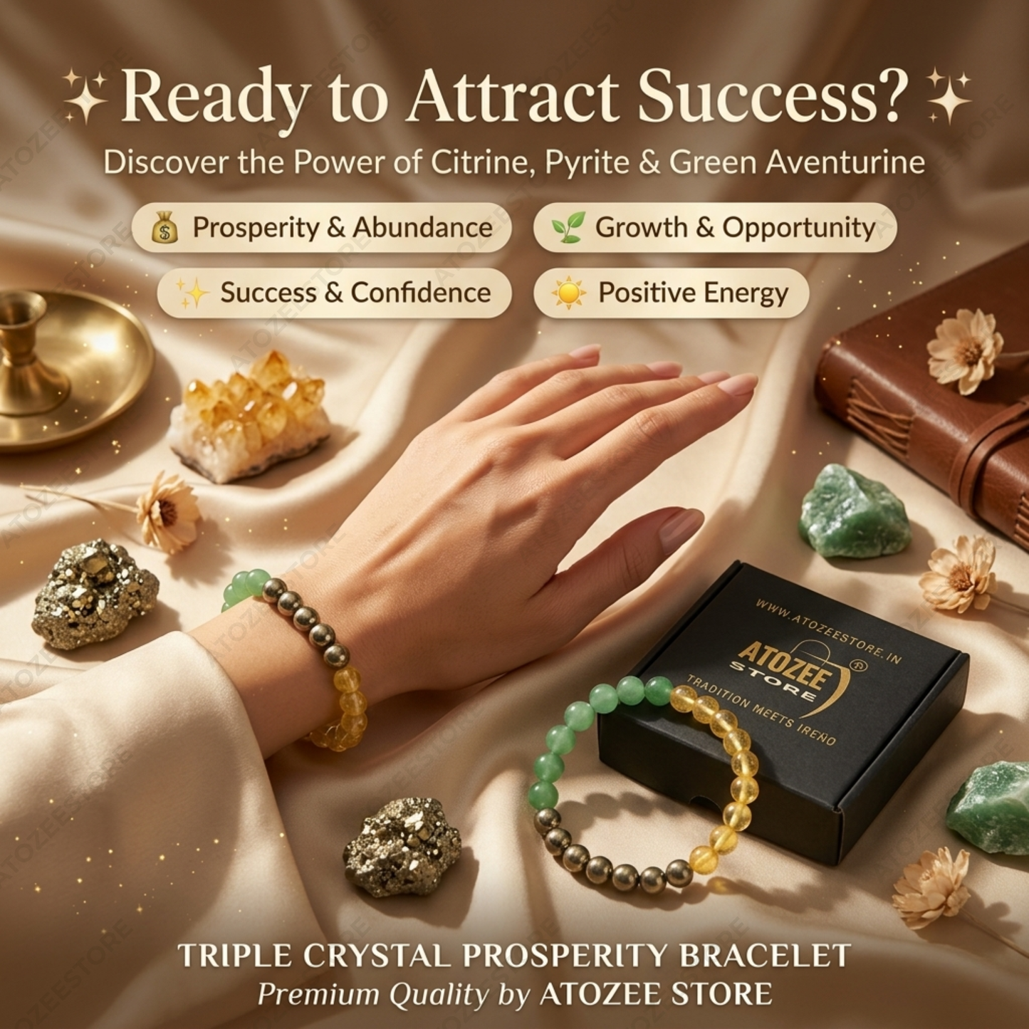 Citrine, Green Aventurine & Pyrite Stone Bracelet | Triple Crystal Money Magnet Bracelet for Men & Women