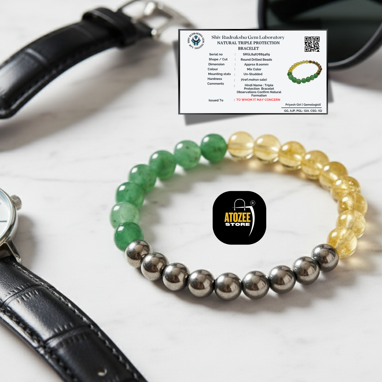 Citrine, Green Aventurine & Pyrite Stone Bracelet | Triple Crystal Money Magnet Bracelet for Men & Women