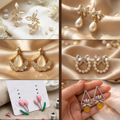 12 Pairs Korean & Oxidised Fusion Earrings Set | Jhumka, Chandbali, Bow & More
