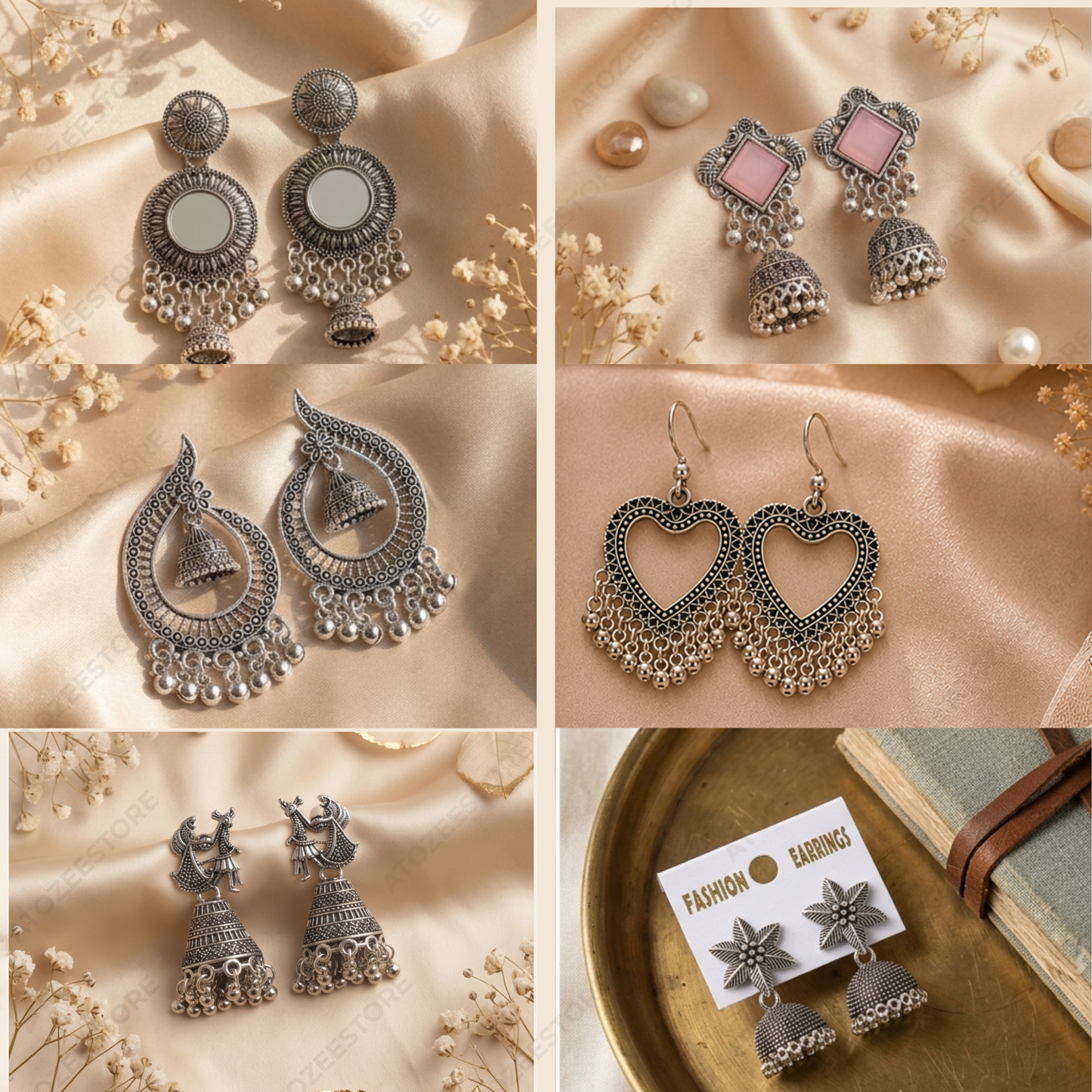 12 Pairs Korean & Oxidised Fusion Earrings Set | Jhumka, Chandbali, Bow & More